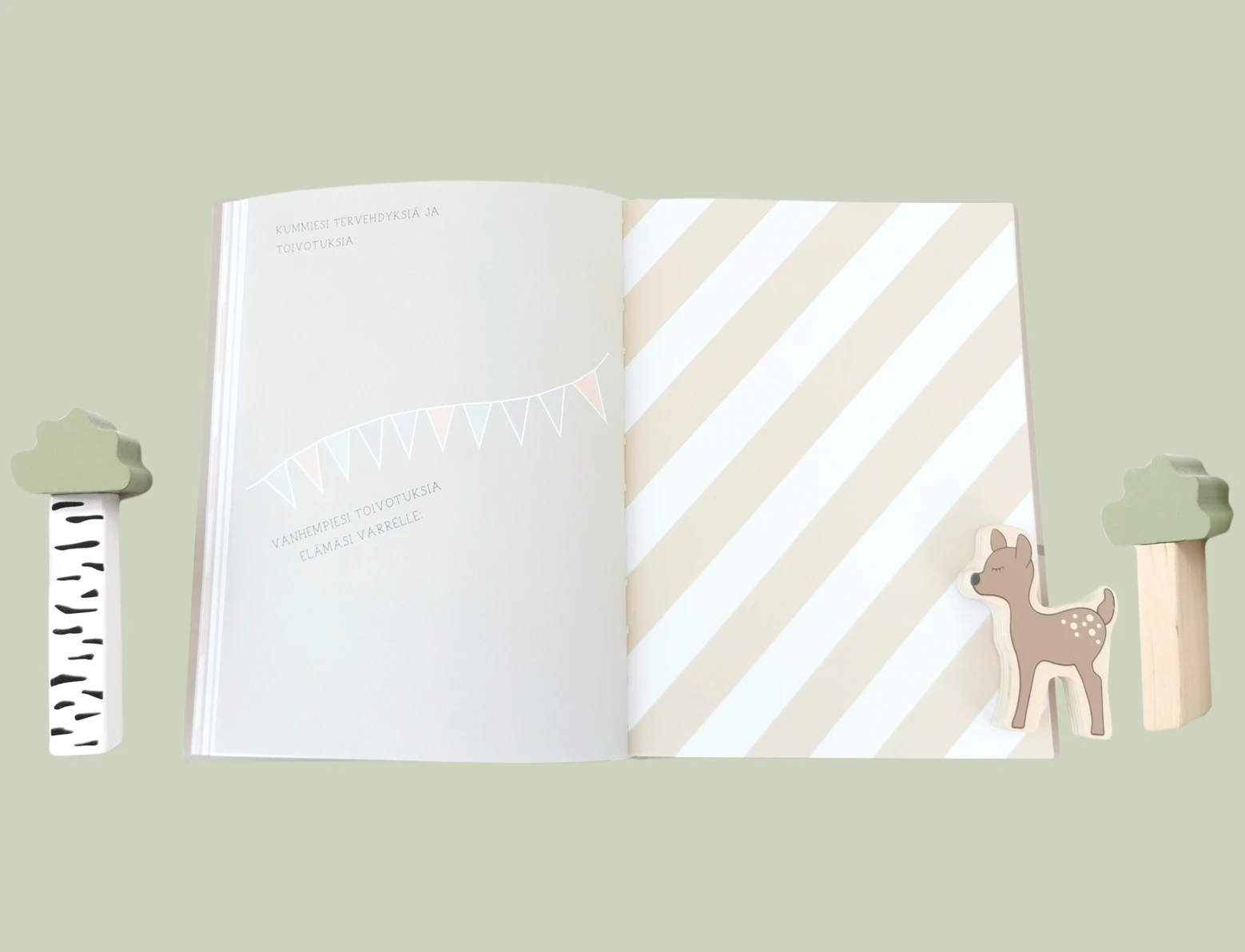 Kuvassa vauvakirjan sivu, johon kummit ja vanhemmat voivat kirjoittaa lapselle